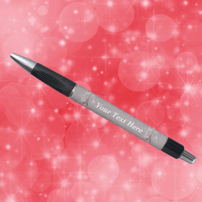 Bolígrafo Torre Eiffel Vintage Oh París Francia Daisy (Eiffel Tower drawing white daisey flowers on grey writing pen.)