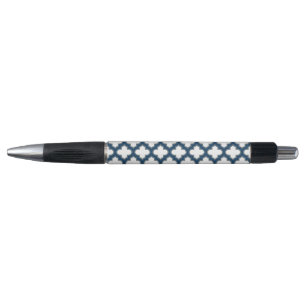 Bolígrafo Trellis azul blanco y naval, Entramado, Quatrefoil