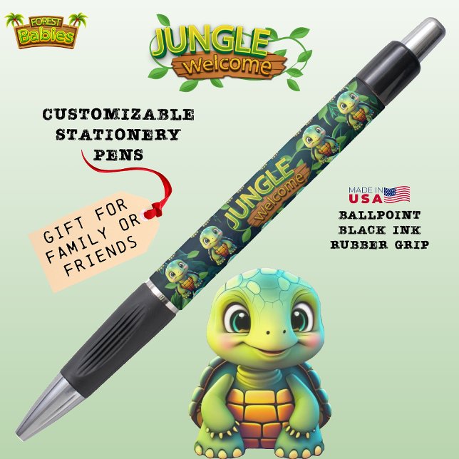 Bolígrafo Turtle Woodland Wildlife Tortoise Jungle Welcome🐢 (Cute Tortoise Adorable Box Turtle Woodland Wildlife Fun Cartoon Graphic Animal Character Ink Pen 🐢)
