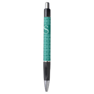 Bolígrafo Verde azulado monograma popular de patrón geométri