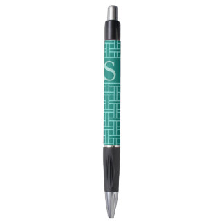 Bolígrafo Verde azulado monograma popular de patrón geométri