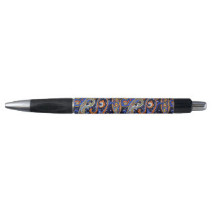 Bolígrafo Vibrante Patrón de Paisley Bohemioco de Azul Marin