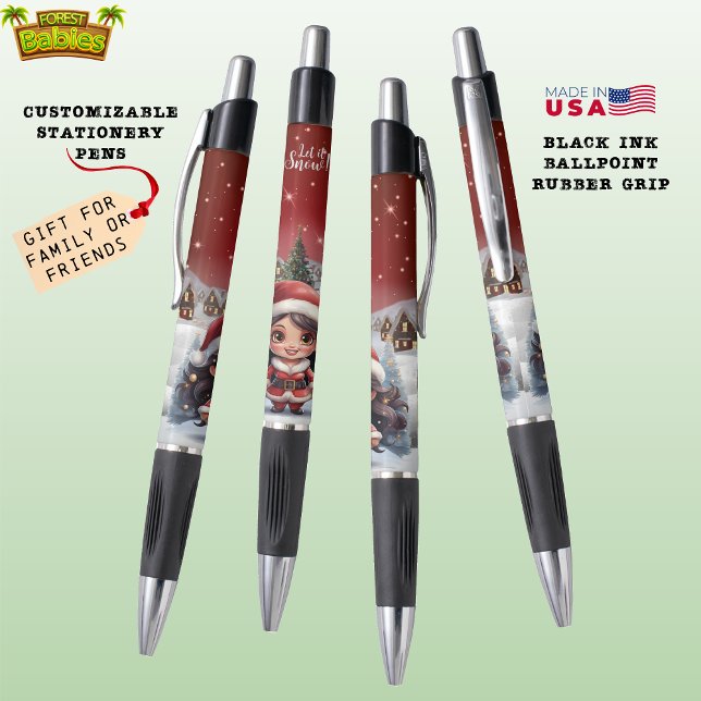 Bolígrafo Winter Wonderland Sra. Santa Claus Deja que la nie (Christmas Winter Holiday  Mrs Santa Claus, Let it Snow, Xmas Berry Red ForestBabies Pen ❄️🎄🎁)