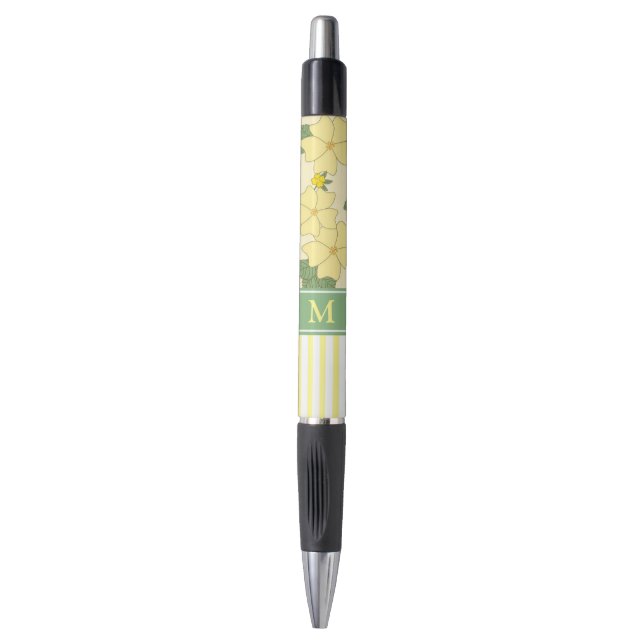Bolígrafo Yellow Floral and Stripes Personalised (Frente vertical)