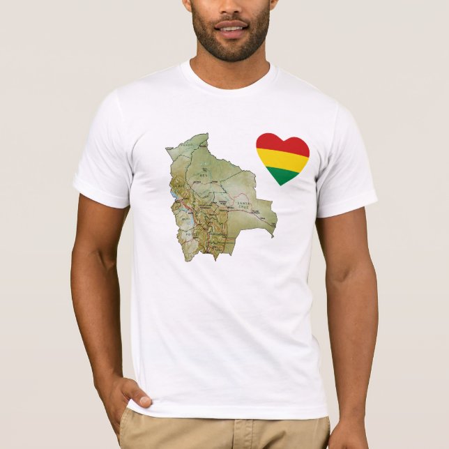 Bolivia Bandera Corazón y Mapa camiseta (Anverso)