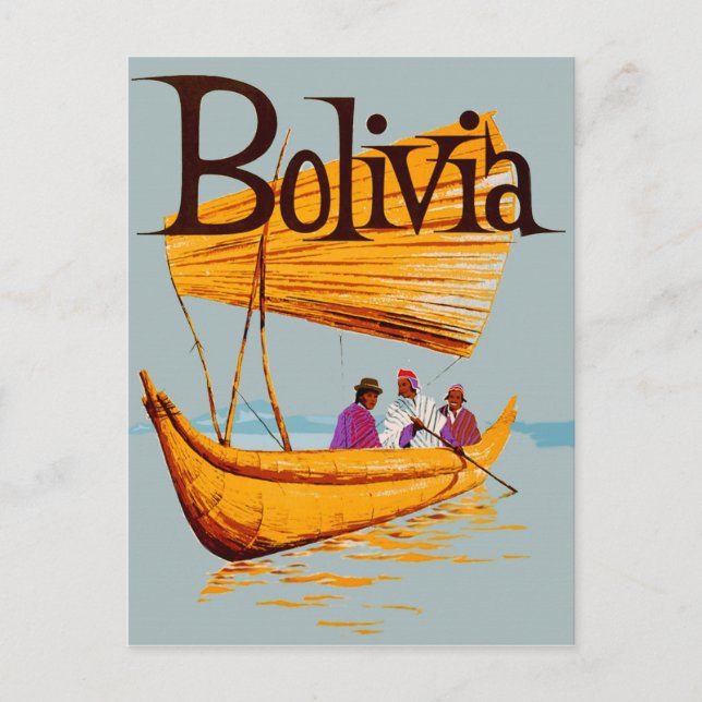 Bolivia, pescadores en el barco, postal de viaje v (Anverso)