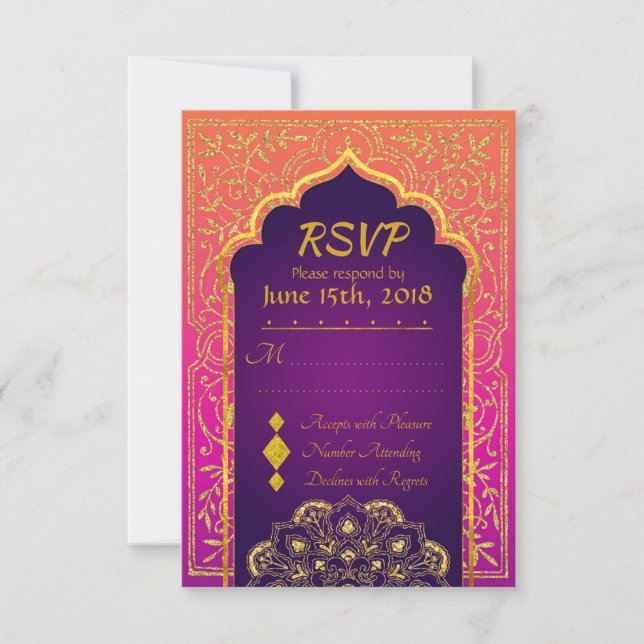 Bollywood Arabian Nights Wedding RSVP Card (Anverso)