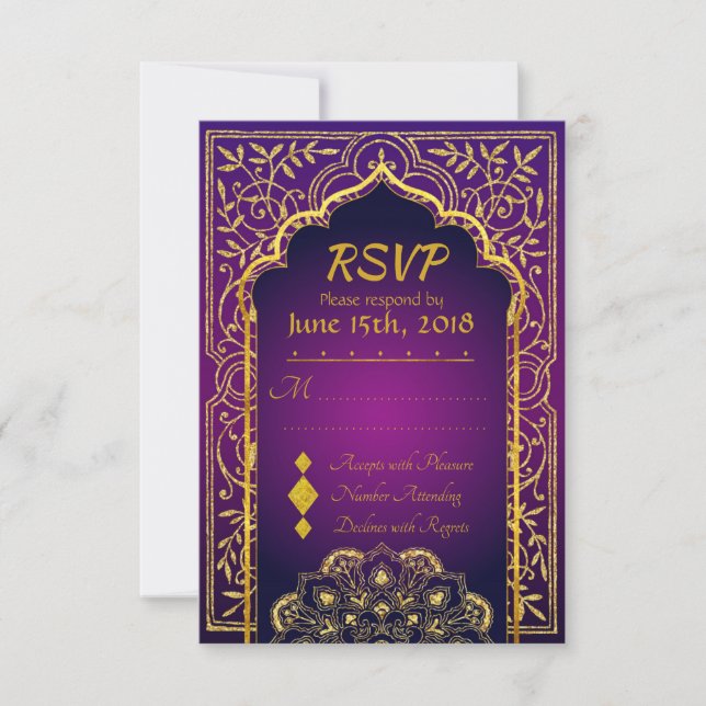Bollywood Arabian Nights Wedding RSVP Card (Anverso)