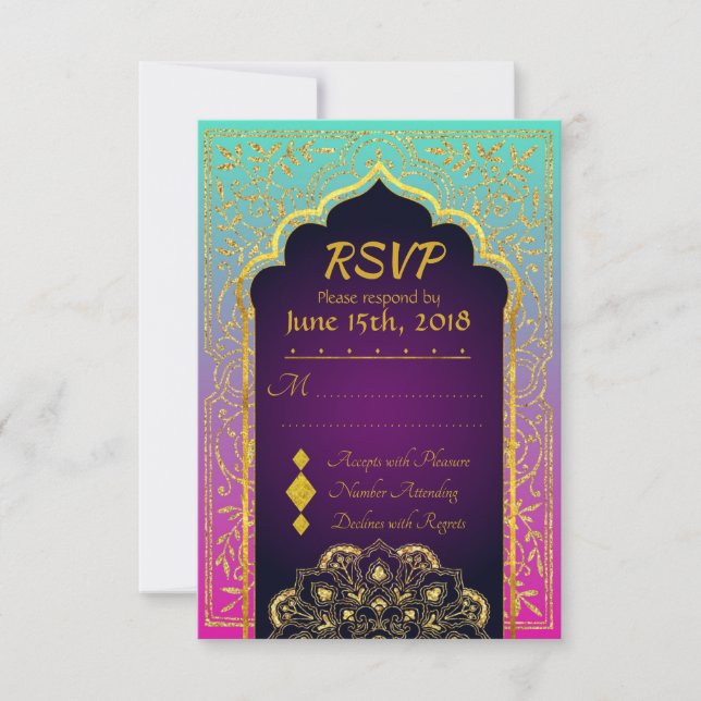 Bollywood Arabian Nights Wedding RSVP Card (Anverso)