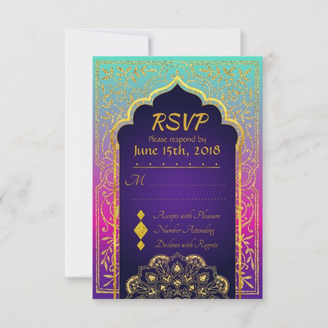 Bollywood Arabian Nights Wedding RSVP Card (Anverso)