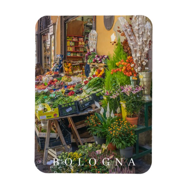 Bolonia fruta y tienda de verduras vistas imán de  (Vertical)
