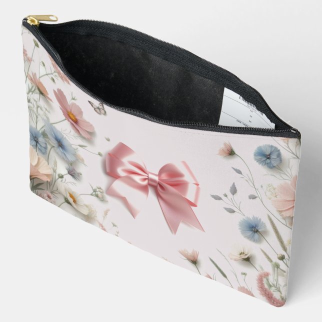 Bolsa accesoria con estampado floral de lazo coque (Abierto)