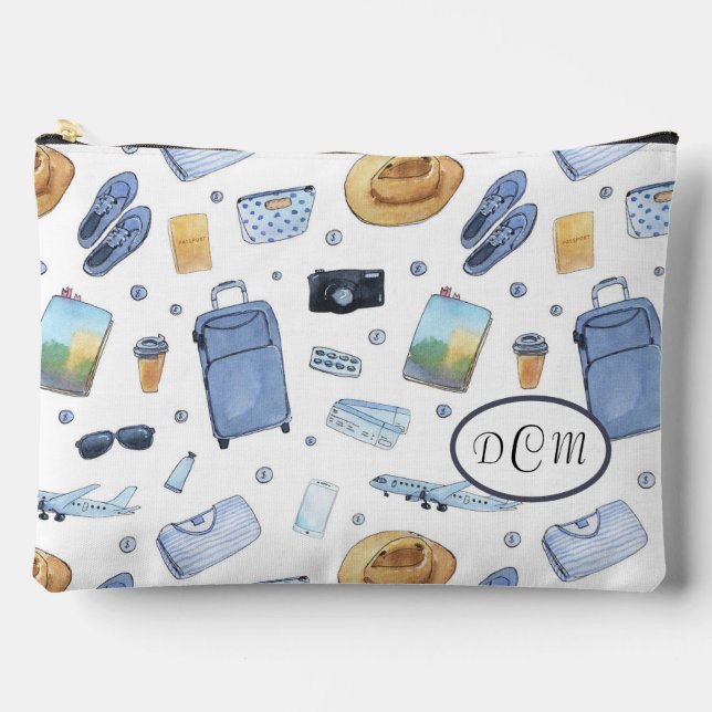 Bolsa accesoria de patrón de tema de viaje (Anverso)