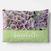Bolsa accesoria floral verde y malva hidrangea