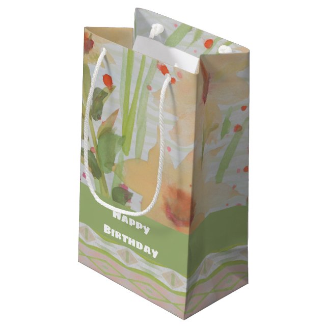 Bolsa acuarela Floral de papel pequeño para regalo (Angulo reverso)
