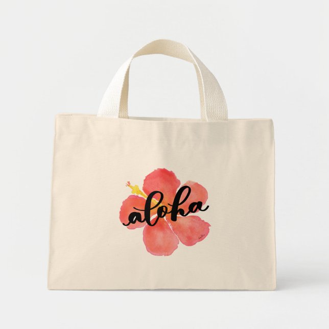 Bolsa Aloha Tote con flores rojas de Hibiscus (Frente)