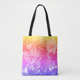 Bolsa Art Tote con flores de arcoiris