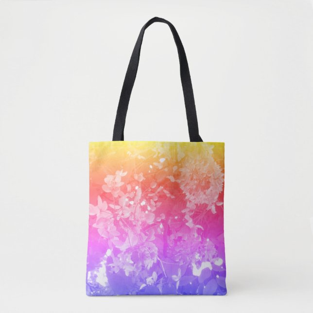 Bolsa Art Tote con flores de arcoiris (Anverso)