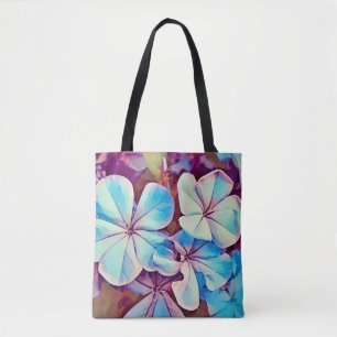 Bolsa Art Tote con flores tropicales azules y rosa