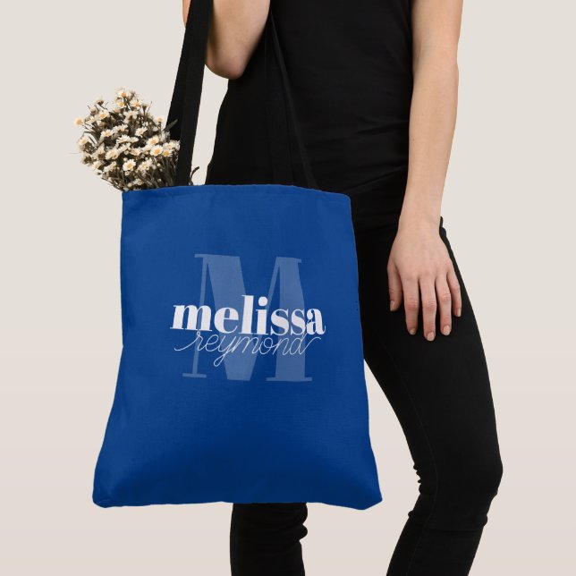Bolsa azul con nombre Monograma (Detalle)