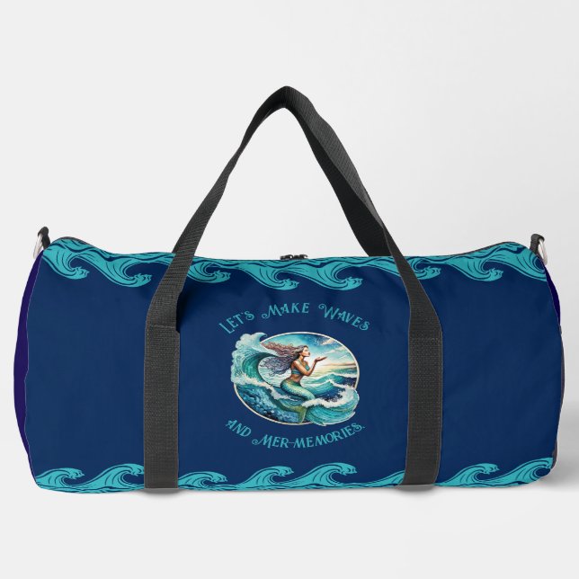 Bolsa azul Duffel con diseño de sirena (Anverso)
