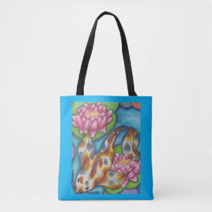 Bolsa Azul Tote Con Lápiz De Pescado Naranja Koi