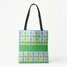 Bolsa azul verde de gingham Tote