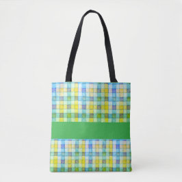Bolsa azul verde de gingham Tote