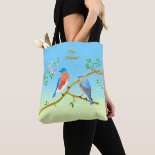 Bolsa azul y verde tote de pájaros azules