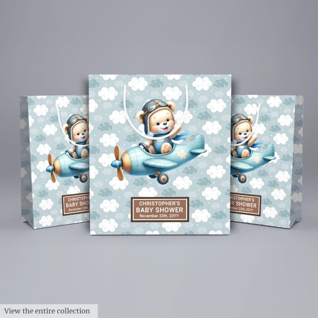 Bolsa Baby Shower personalizado Con Arte Piloto De (Custom Baby Shower Bag With Teddy Bear Pilot Art)