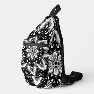Bolsa bandolera negra y blanca con mandala