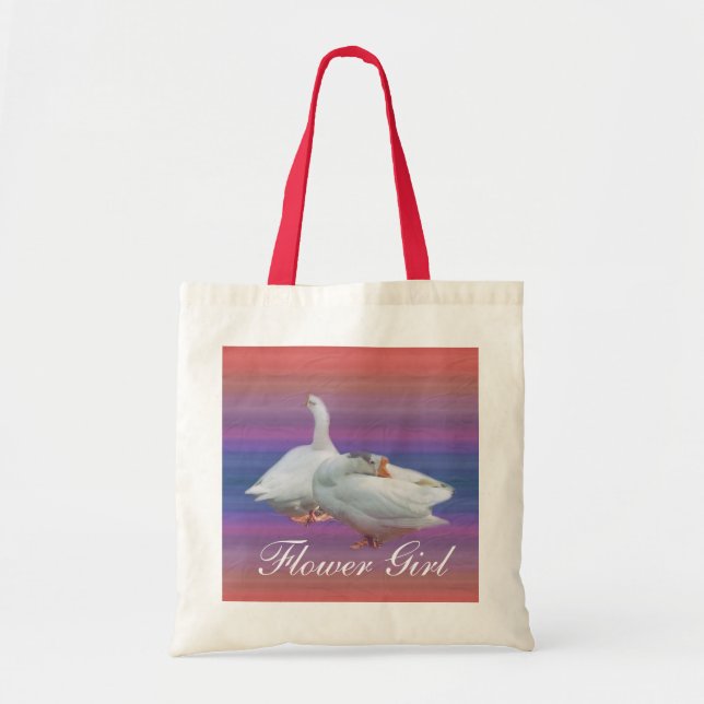 Bolsa boda. dos gansos blancos de fondo elegante. (Frente)