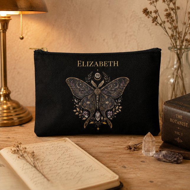 Bolsa Botánica Oscura de Polilla Celestial Persona (Personalized Celestial Moth Dark Botanical Accessory Pouch)