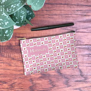 Bolsa con Cremallera de Cuadros Rosas y Blancos de