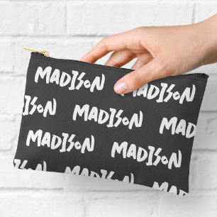 Bolsa con Cremallera de Nombre en Blanco y Negro I