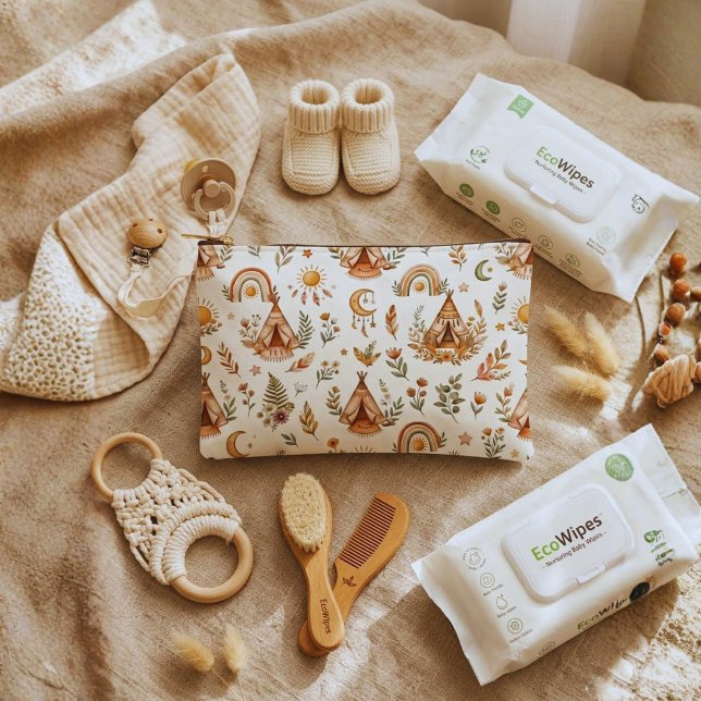 Bolsa con cremallera multiusos arcoíris acuarela b (Boho Teepee Baby Diaper Clutch | Tribal Nursery Wipes Zipper Pouch)