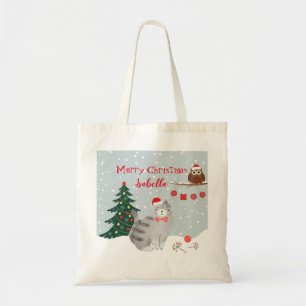 Bolsa con decoración de invierno. Un gato y un b