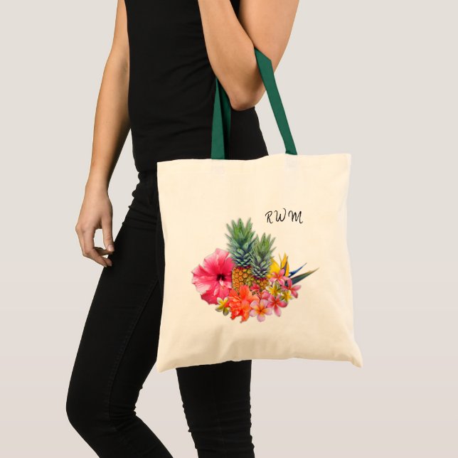 Bolsa con diseño de flores hawaianas y piñas monog (Anverso (producto))