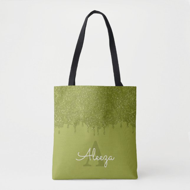 Bolsa con gotas de purpurina verde oliva (Anverso)