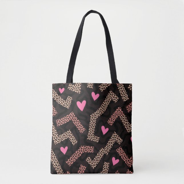 Bolsa con zigzag de tocador de corazón de leopardo (Anverso)