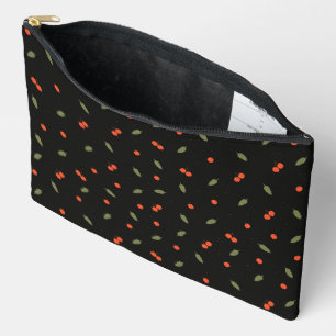 Bolsa Cosmética con Patrón Botánico Negro y Bayas 