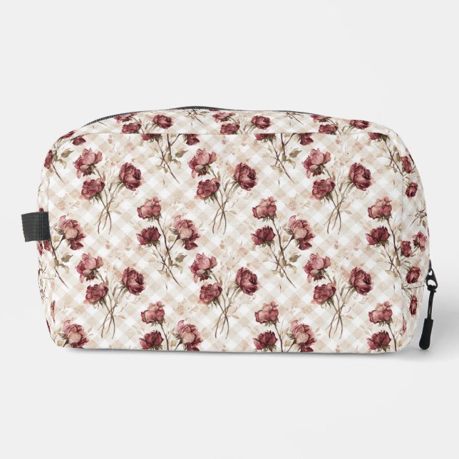 Bolsa cosmética de cuadros rosa  (Anverso)