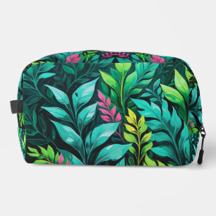 Bolsa cosmética de follaje verde y turquesa abstra