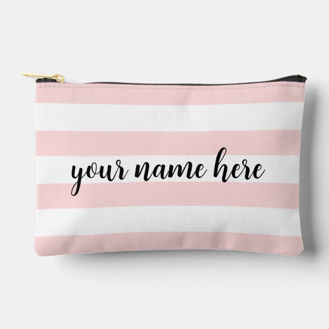 Bolsa cosmética de franjas rosadas personalizadas (Anverso)