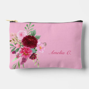 Bolsa cosmética floral rosa de bonito