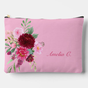 Bolsa cosmética floral rosa de bonito