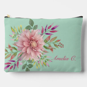 Bolsa cosmética floral rosa y Verde azulada de bon