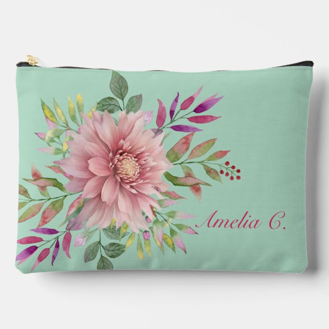 Bolsa cosmética floral rosa y Verde azulada de bon (Anverso)