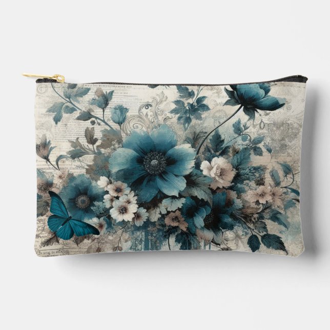 Bolsa cosmética floral verde azulada de inspiració (Anverso)