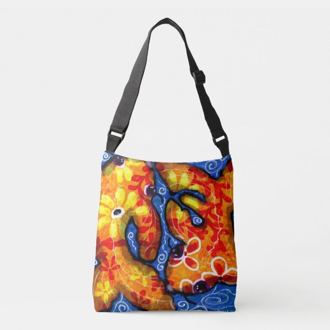 Bolsa Crossbody - Arte abstracto de peces de Koi (Anverso)